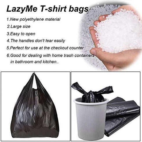 LazyMe Plastic Grocery Bags with Handles Small Size Merchandise Bags Shopping Bags in Bulk Pet Poop Bags, 10 x 16 Inches (Black 100 Pcs)