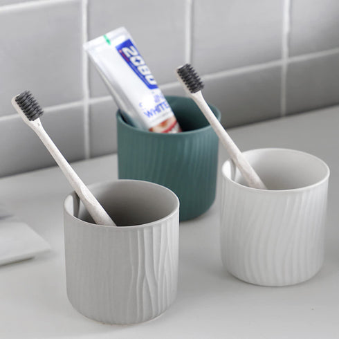 Toothbrush Holder Black for Bathroom Tooth Cup and Electric Toothbrush Organizers and Storage Toothpaste Stand Rack Set Included 3 Toothbrush Slots and 2 Ceramic Bathroom Tooth Cups