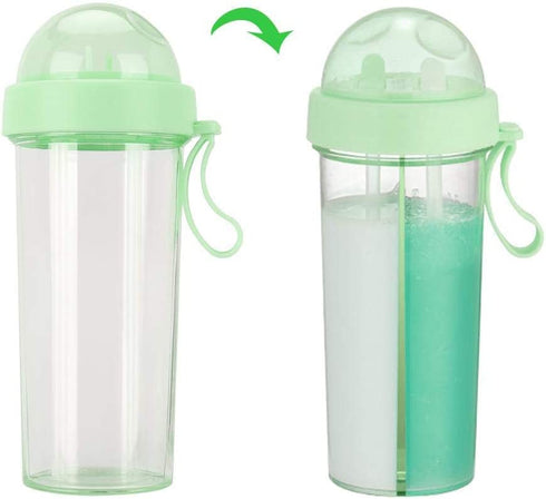600ml Outdoor Portable Dual-Use Two Straws Water Bottle Couple Cup Drinking Bottle Leakproof and Durable Sports Bottle for Hiking Camping(Green)