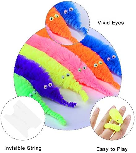 ONESING 19 Pcs Magic Worms Toys Wiggly Worms On String Twisty Fuzzy Worm Toys for Carnival Kid Party Favors Xmas Gifts