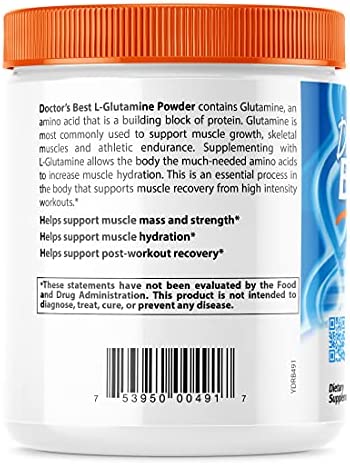 Doctor's Best Pure L-Glutamine Powder, Supports Muscle Mass, Strength & Post-Workout Recovery, Amino Acid, 300g
