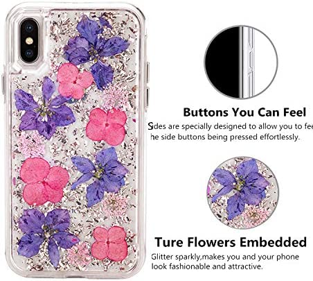 INKOMO iPhone SE2 Case, iPhone 8 Case,Women Luxury Fashion Natural Flower Glitter Foil Sparkle Hard Back Cover with Clear TPU Bumper Protective Phone Bling Case for iPhone SE 2/8/7 4.7'' (Rose Flower)