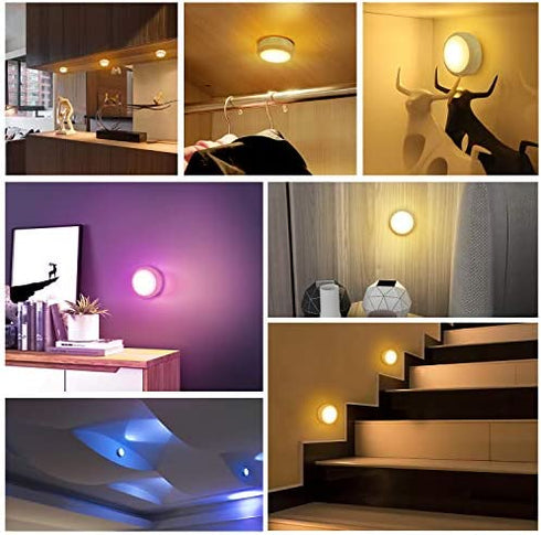 BLS LED Puck Lights with Remote Control, Wireless Under Cabinet Lighting, Battery Powered Lights, Stick on Lights, Color Changing Lights with Dimmer and Timer, AA Battery Operated Closet Light, 6 Pack