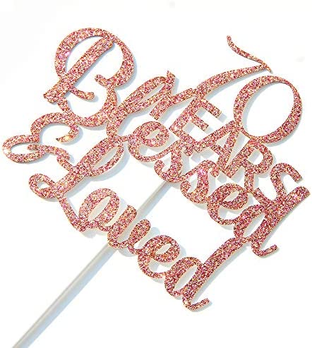 Rose Gold Glitter 70 Years Blessed & Loved Cake Topper - 70th Birthday / 70th Anniversary Cake Topper, 70th Birthday / 70th Anniversary Party Decoration
