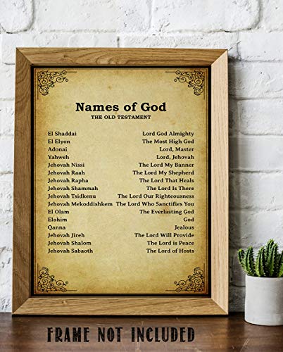 "Names of God- Old Testament-Meanings"- Bible Wall Art. 10 x 8" Scripture Wall Print-Ready to Frame. Distressed Typographic-Parchment Print Design. Home-Office-Church Décor. Beautiful Christian Gift.