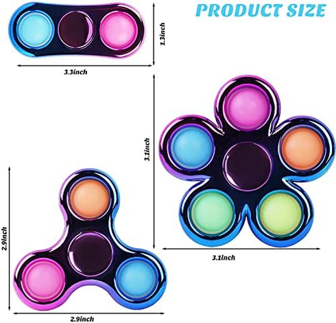 Jawhock 3 Pack Pop Fidget Spinner, Metal-Looking Push Bubble Fidget Spinner, Party Favor Sensory Simple Fidget Pack Hand Spinner for ADHD Anxiety Stress Relief for Kids