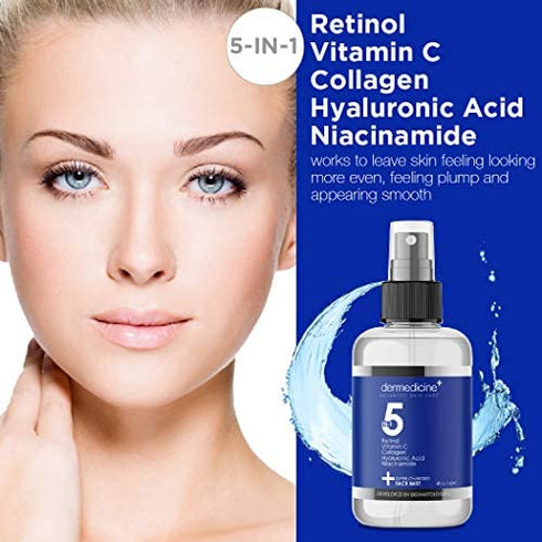 5 in 1 Super Charged Anti-Aging Face Mist w/ Retinol, Vitamin C, Collagen, Hyaluronic Acid & Niacinamide | Hydrates, Refreshes & Brightens for a More Glowing Complexion | 4 fl oz, 120 ml