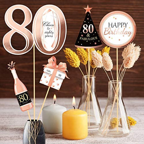 Konsait Rose Gold 80th Birthday Centerpiece Sticks-80th Birthday Table Toppers -Birthday Party Decorations Accessories-80 Fabulous -Bday Party Cheers to 80 Years Birthday Party Favor Supplies