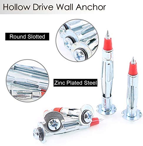 Rustark 24Pcs 35/46/59mm Heavy Duty Zinc Plated Steel Long Molly Bolt Drive Fasteners Hollow Wall Drive Anchor Screws Assortment Kit for Drywalls Hanging Walls Paneling or Ceilings
