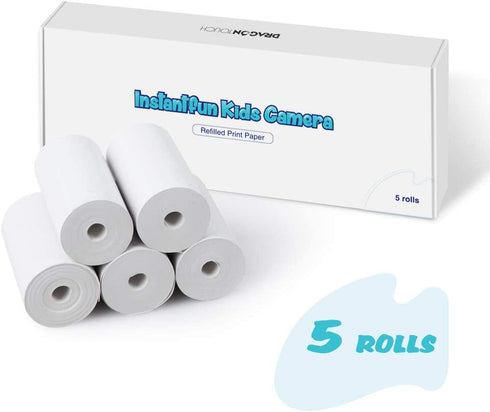 Dragon Touch InstantFun Kids Camera Refill Print Paper, Zero Ink, 5 Rolls, 2 1/4" x 50’, 58mm x 15m, Thermal Paper, Print Paper-White