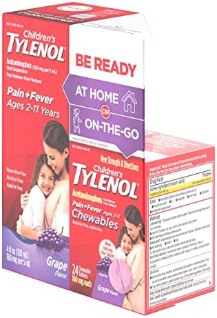 Tylenol Children's Liquid (4 fl. oz) & Chewable (24 ct), Pain Relief, Grape, 2 pc Bundle