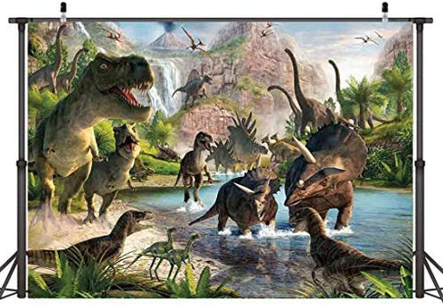 Jurassic Dinosaur Party Decoration Backdrop Photography Dinosaur Kingdom Children Birthday Party Banner Jungle Safari Animals Baby Shower Photo Background 5x3ft Cake Table Photo Booth Vinyl