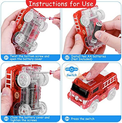 Tracks Cars Replacement Only, Light Up Magic Cars for Tracks Compatible with Glow in The Dark Toy Cars with 5 LED Flashing Lights for Most Race Tracks Only Toy Cars Track Car Accessories (4 Pack)
