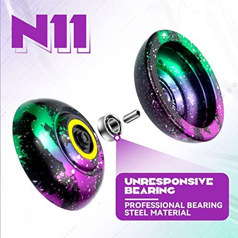 MAGICYOYO Professional N11 Unresponsive Yoyo for Kids, Metal Trick Yoyo for Adults, Alloy Aluminum Professional yo-yos with 4 Colors Yoyo Ball, Bonus 5 Yoyo Strings, Yo Yo Glove and Yo-yo Bag