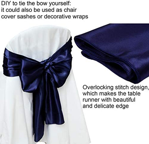 ANECO 4 Pack Satin Table Runner 12 x 108 Inch Long Bright Silk and Smooth Fabric Party Table Runner for Wedding Banquet Party Decoration- Navy Blue