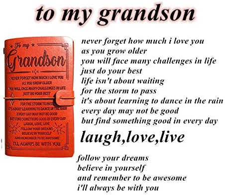 to Grandson Leather Journal- I Will Always Be With You | Refillable Paper 7.9"x4.7" Best Gift for Christmas, Graduation,Birthdays - Engraved Love Message