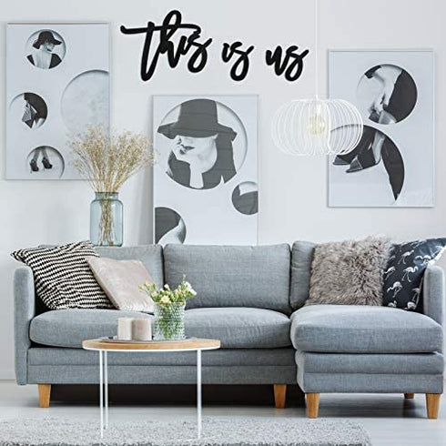 Zonon 3 Pieces This Is Us Sign, Wooden This Is Us Wall Decor, Rustic Wood Cutout Farmhouse Decor for Bedroom, Living Room, Wall, Home Decor (Black)