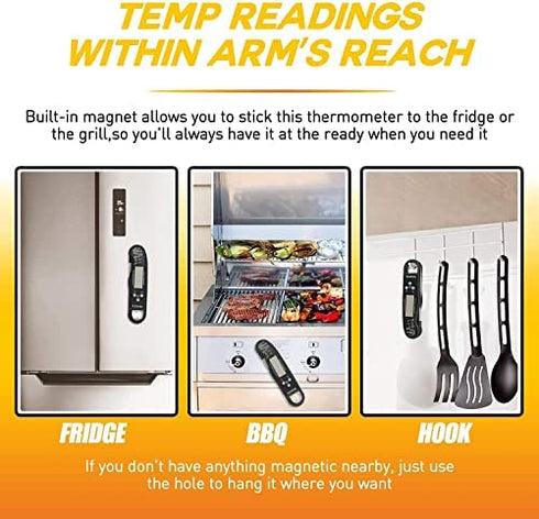 Digital Instant Read Meat Thermometer, Adoric Waterproof Food Thermometer with Backlight LCD, Kitchen Cooking Thermometer Probe for Grilling Oven Smoker BBQ