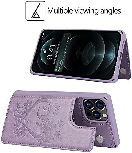 Jaorty for iPhone 12 Pro Max Wallet Case with RFID Blocking Card Holder for Girls Women,Premium PU Leather Magnetic Buttons Stand Flip Wrist Strap Case for iPhone 12 Pro Max 6.7 Inch,Heart Purple