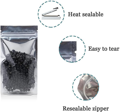 FERENLI 100Pcs Stand Up Clear Silver Zipper Lock Resealable Aluminum Mylar Foil Plastic Packaging Bag for Zip Heat Sealable Aluminum Foil Lock with Tear Notch Long Term Food Storage (3.9x5.9 inch)