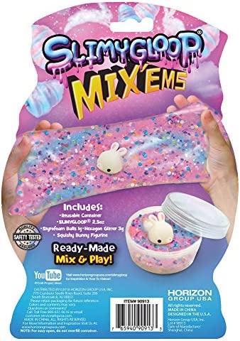 Slimygloop Mix'Ems by Horizon Group USA- Cotton Candy, Mix & Create Your Own Pink & Purple Sparkly Gooey, Putty, Slime with Glitter & Squish Bunny Add Ins, Multi, One Size