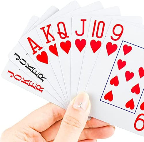 Teskyer Large Print Playing Cards, Poker Size Large Index Deck of Cards, Linen Finish Surface, 2 Pack(Blue and Red), Pattern A