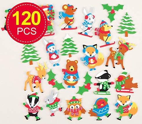 Baker Ross AV453 Winter Woodland Foam Stickers - Pack of 120, Self Adhesives, Perfect for Children to Decorate Collages and Crafts, Ideal for Schools, Craft Groups, Party Crafting, Home