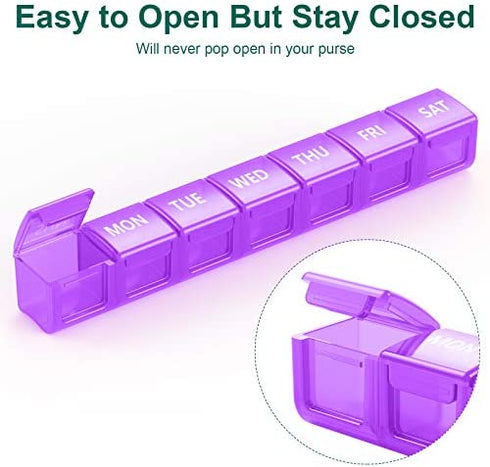 TookMag Extra Large Pill Organizer 7 Day, XL Daily Pill Cases Weekly Pill Box, Oversize Daily Medicine Organizer for Pills / Vitamin / Fish Oil / Supplements (Purple)