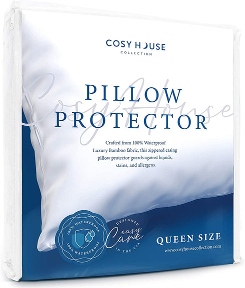 Cosy House Collection Luxury Bamboo Waterproof Zippered Pillow Protector - Premium Breathable & Noiseless Pillow Cover Encasement with Zipper - Stain Resistant - Set of 2 - Standard Queen Size