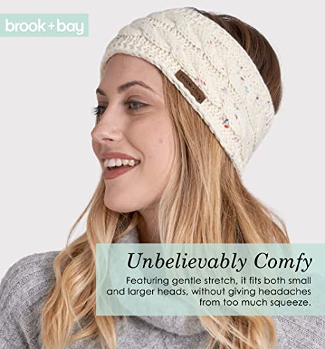 Brook + Bay Womens Winter Ear Warmer Headband - Fleece Lined Cable Knit Ear Band Covers for Cold Weather - Soft & Stretchy Head Wrap