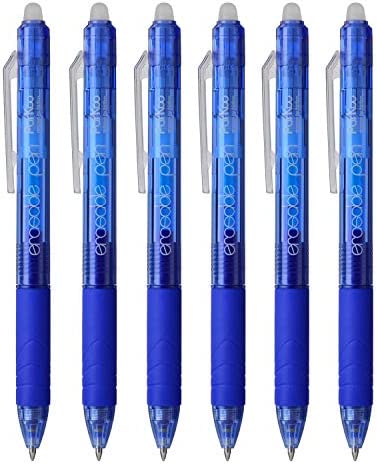 ParKoo Retractable Erasable Gel Pens Clicker, Fine Point 0.7mm, Make Mistake Disappear, Blue Ink for Note Taking and Crossword Puzzles, 6-Pack