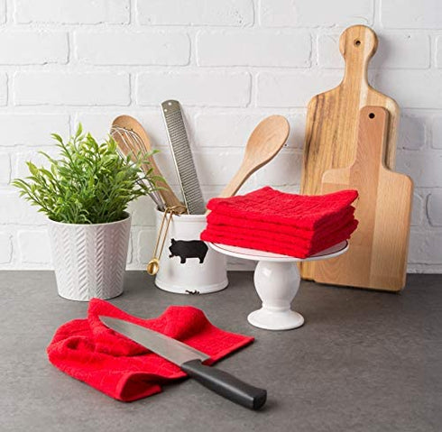 DII Basic Terry Collection Solid Windowpane Dishcloth Set, 12x12, Red, 6 Piece