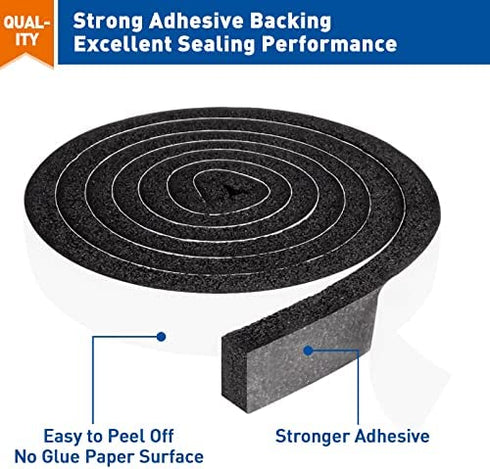 MAGZO Weather Stripping 1 Inch W X 1/2 Inch T, Foam Insulation Strips High Resilience Total Length 13 Feet (6.5 ft x 2 Rolls)