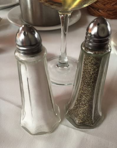 (Set of 12) 1 oz. Tower Salt and Pepper Shakers, Tall Glass Body Mini Salt and Pepper Shakers for Restaurant by Tezzorio