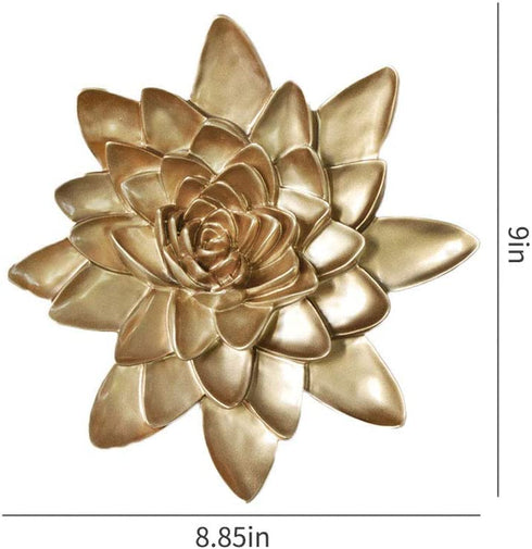 Flower Wall Decor 3D Resin Lotus Wall Hanging Decor Art Decor for Home Dedroom Living Room (Gold, L)