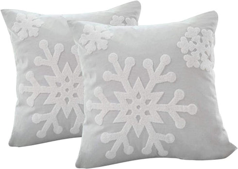 HUAGUOGUO 18 x 18 Inch 2PCs Embroideried Pillowcase?Christmas Holiday Falling Snowflake Cotton Linen Throw Pillow Cover Cushion Home Sofa Bed Car Decorative (Grey)