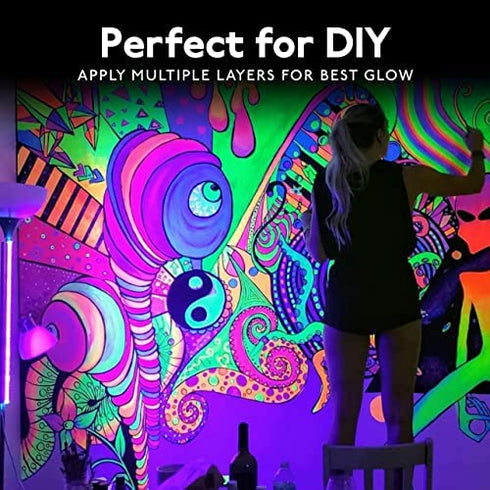 Individuall Glow in the Dark Paint - Set of 8, 20 mL Reflective Acrylic Paints for Outdoor and Indoor Use on Canvas, Walls and Ornament Painting - Blacklight Activated