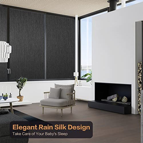 Reusable Blackout Window Film Tint Room Darken Silk Privacy Static Cling Glass Vinyl Insulation Door Cover 100% Light Blocking No Glue for Day Sleep,Baby Nap Security 17.5 Inch x 6.5 Feet