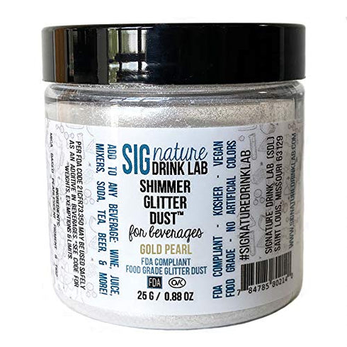 Edible Glitter for Drinks ¢ Shiny Glitter, Shimmer Beverage Dust for Cocktails, Beer, Wine and More - Pearl Series Gold - 25 gram