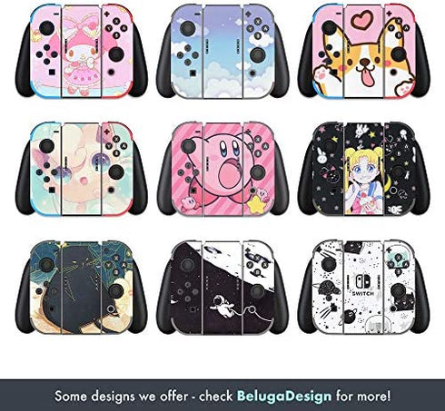 BelugaDesign Sakura Switch Skin | Pastel Sticker Wrap Vinyl Decal | Cute Japanese Flower Cherry Blossom Moon Compatible with Nintendo Switch (Switch Standard, Pink White)
