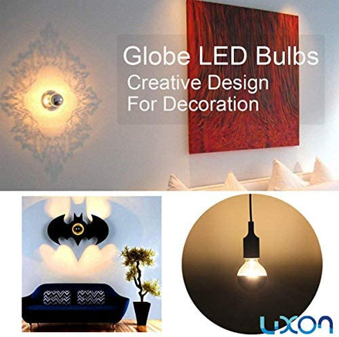 LUXON Half Chrome Light Dimmable,LED Filament Vintage Bulb with Mirror 6W (60W Equivalent) G80/G25 E26 Medium Base Warm White 2700K, 2 Pack
