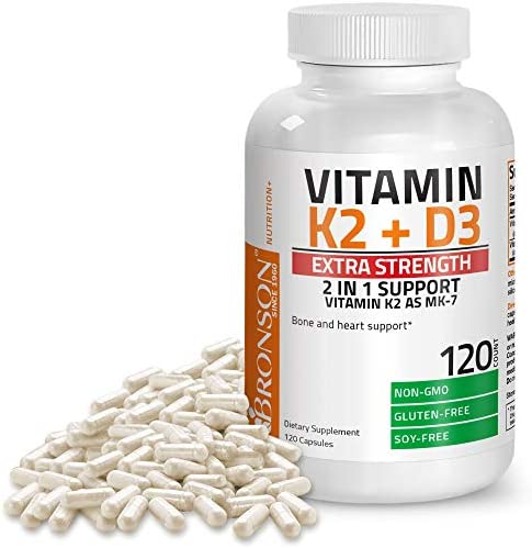 Bronson Vitamin K2 (MK7) with D3 Extra Strength Supplement Bone and Heart Health Non-GMO Formula 10,000 IU Vitamin D3 & 120 mcg Vitamin K2 MK-7 Easy to Swallow Vitamin D & K, 120 Capsules