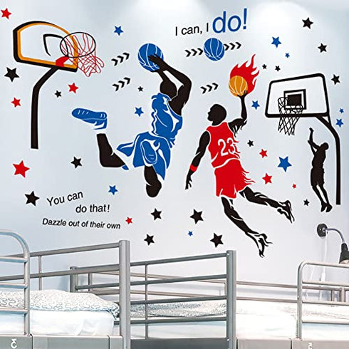 KeLay Fs 3D Basketball Wall Decals Sports Decor Basketball Player Wall Stickers Basketball Wall Decals Wallpaper for Boys Kids Room Decor