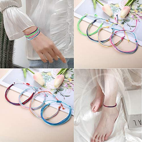 Subiceto 12 Pieces Multicolor String Handmade Braided Bracelet Strand Waterproof Bohemian Bracelets for Women Boho Handcrafted Jewelry Set