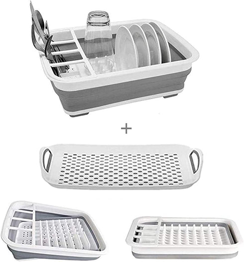Collapsible Dish Rack and Drainboard Set Storage Dish Drying Rack Basket Folding Storage Container for Kitchen Motorhome Camper