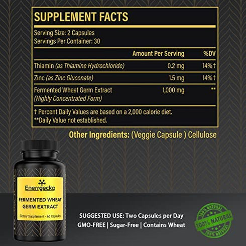Enerrgecko Spermidine Wheat Germ Extract Capsules- Spermidine Supplement 1000 mg Potent Formula with Zinc for Mitochondrial Rescue, 60 Count (Pack of 1)