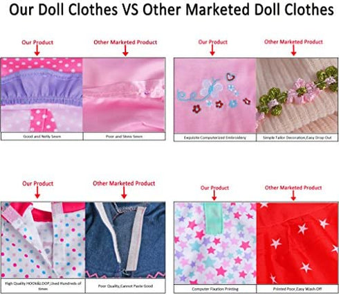 5-Pack Doll Clothes Outfits Accessories Play Set for 10"-12" Dolls Includes Hair Bands and Hats