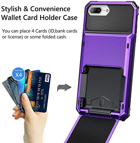 Vofolen Case for iPhone 8 Plus Case Wallet Card Holder ID Slot Scratch Resistant Dual Layer Protective Bumper Rugged TPU Rubber Armor Hard Shell Cover for iPhone 6 Plus 6s Plus 7 Plus 8 Plus (Purple)