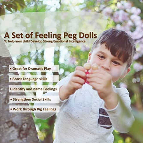 My Felt Story, 6 Feeling Peg Dolls, Rainbow Wood, Social/Emotional Learning, Montessori Reggio Preschool, Emotion People Figures