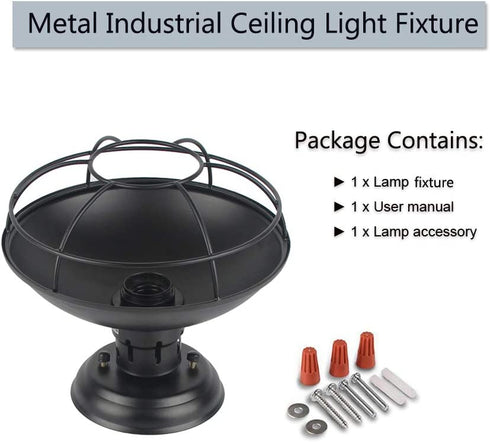 ZZ Joakoah Industrial Vintage Rustic Semi Flush Mount Ceiling Light, Metal Cage Pendant Lighting Lamp Fixture for Hallway Stairway Kitchen Garage Porch, E26, Black Painting Finish.